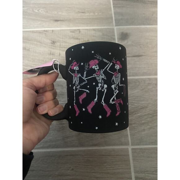 Halloween Skeleton Cowboys Coffee Mug Black Pink Let’s Go Ghouls Soft Touch NEW - Picture 1 of 7